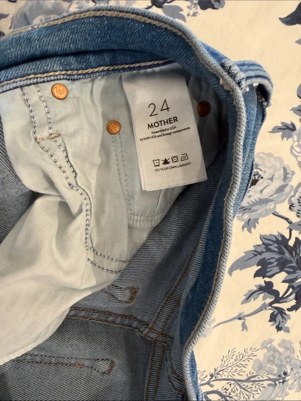 MOTHER The Tripper Ankle Fray Blue Straight-Leg Jeans with Back Pocket M Stitch - Picture 4 of 5